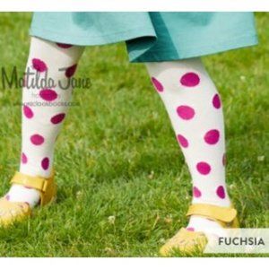 New 2T Matilda Jane Perfectly Paired Cream and Fuchsia Pink Polka Dot Tights Sto